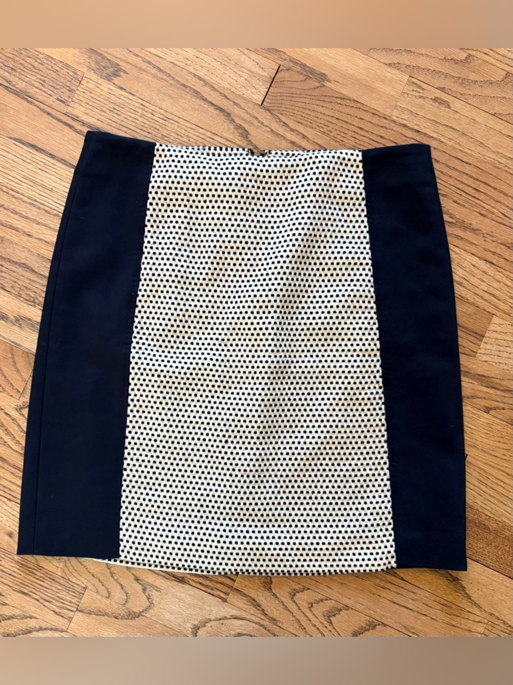 LOFT Black Pencil Skirt with Cream Polka Dot Center